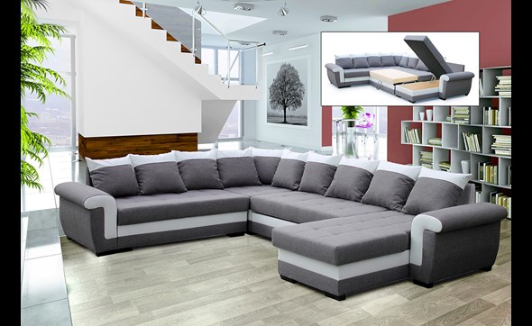 Canape-angle-Yvette-2C2LC-convertible-tissu-gris-blanc-247cm-Divaco