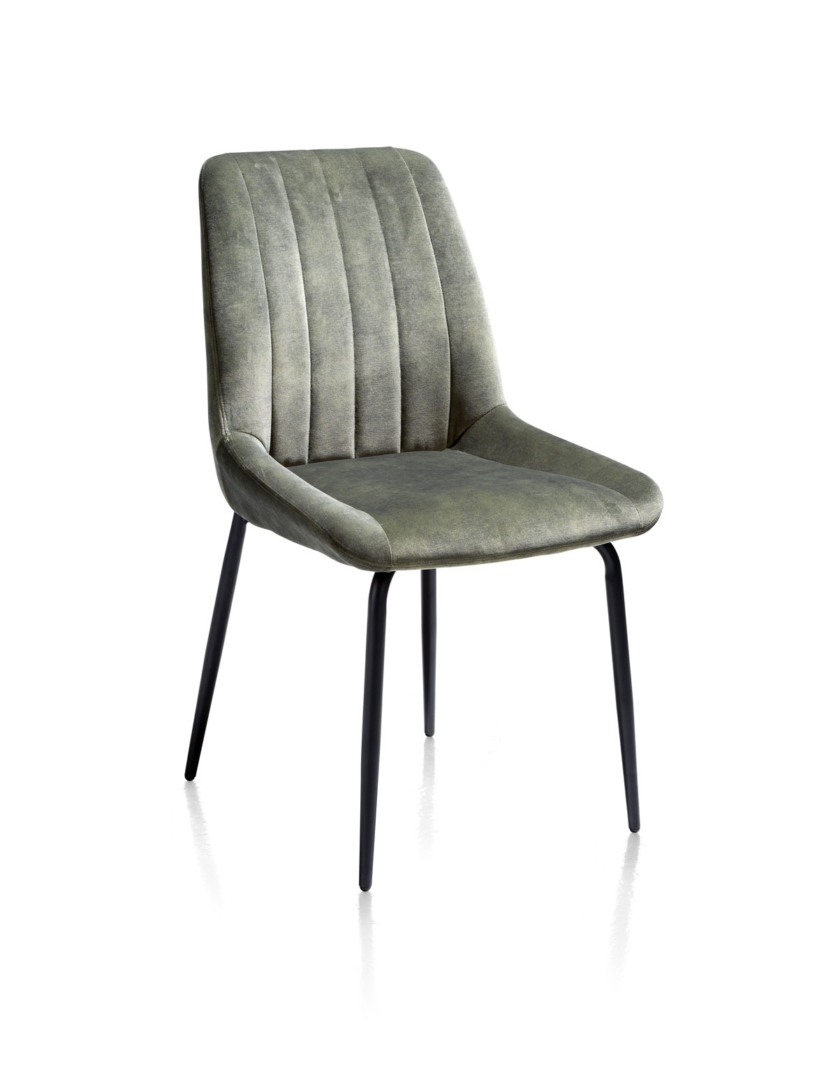 Chaise-poignee-Remon-tissu-vert-karese-olive-pieds-noir-36683OLI-Habufa