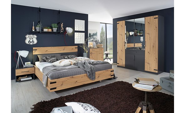 Chambre-Nevada-lit-160x200-2-chevets-armoire-6-portes-2-miroirs-1-tiroir-commode-2-portes-2-tiroirs-decor-chene-artisan-Rauch