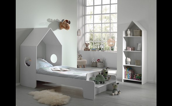 Chambre-enfant-Casami-lit-cabane90cm-bibliotheque58cm-MDF-laque-blanc-CSCO9114-Vipack