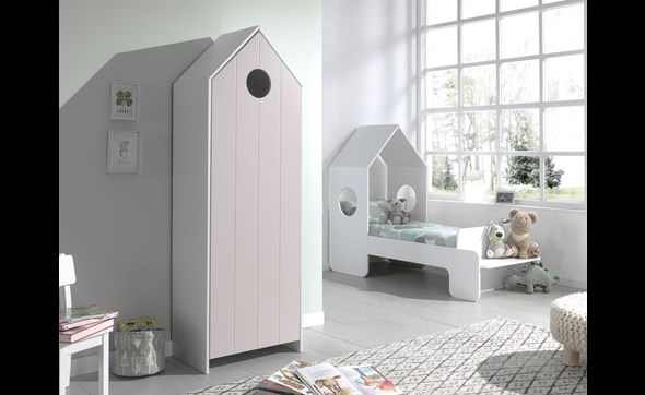 Chambre-enfant-Casami-lit-cabane90cm-bibliotheque58cm-MDF-laque-rose-CSCO7013-Vipack