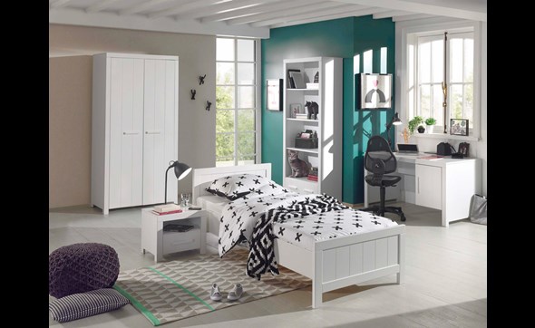 Chambre-enfant-Erik-armoire100cm-lit90cm-chevet-MDF-laque-blanc-pin-massif-Vipack