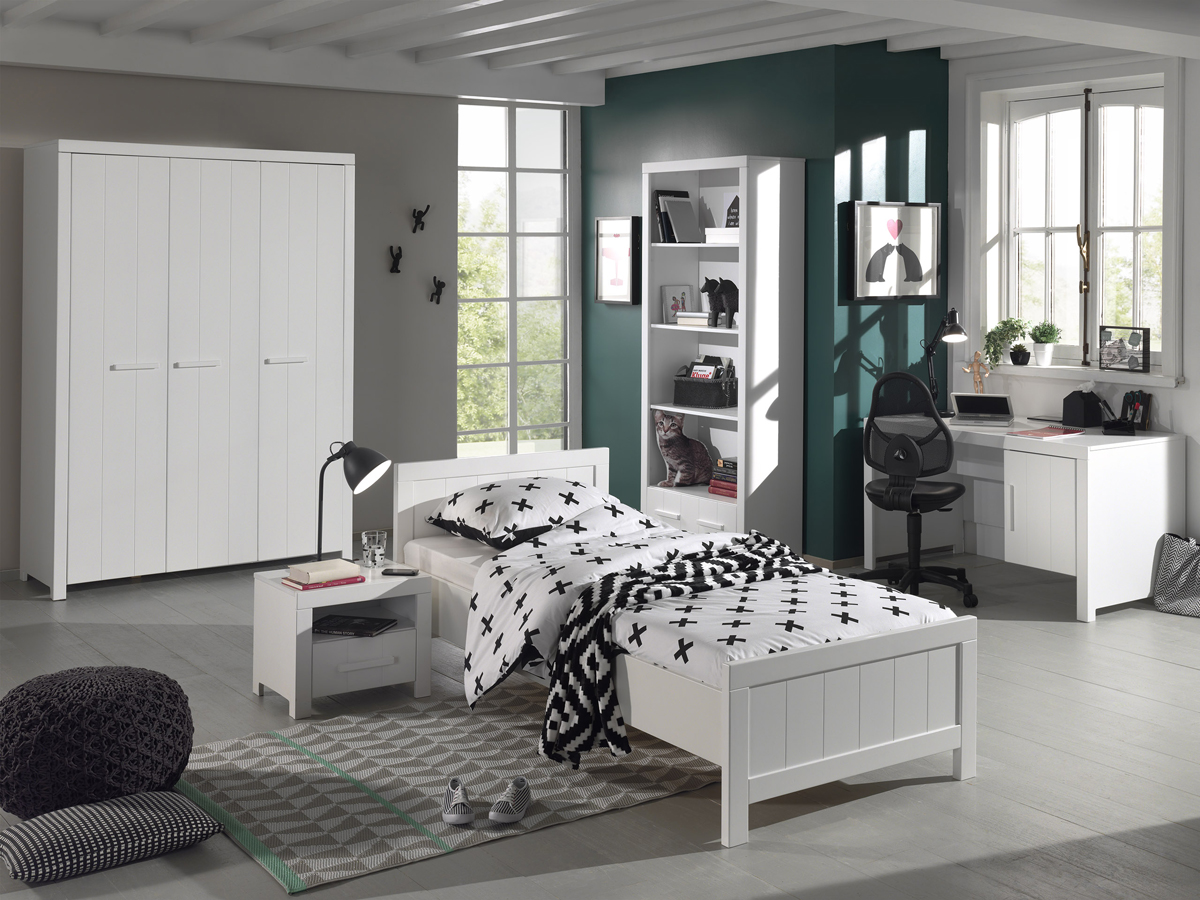Chambre-enfant-Erik-armoire145cm-lit90cm-chevet-MDF-laque-blanc-pin-massif-Vipack
