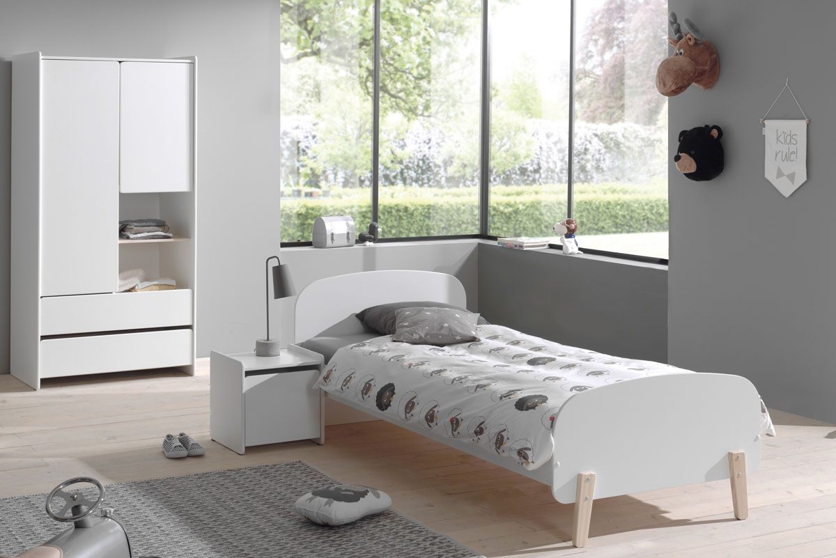 Chambre-enfant-Kiddy-armoire90cm-lit90cm-chevet-MDF-laque-blanc-Vipack