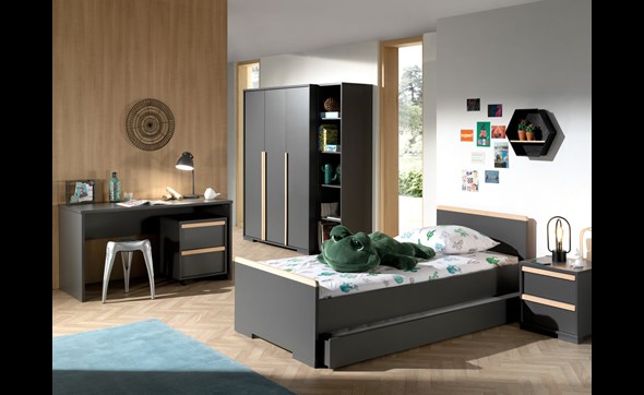 Chambre-enfant-London-armoire146cm-lit90cm-chevet-bureau-melamine-anthracite-decor-chene-Vipack