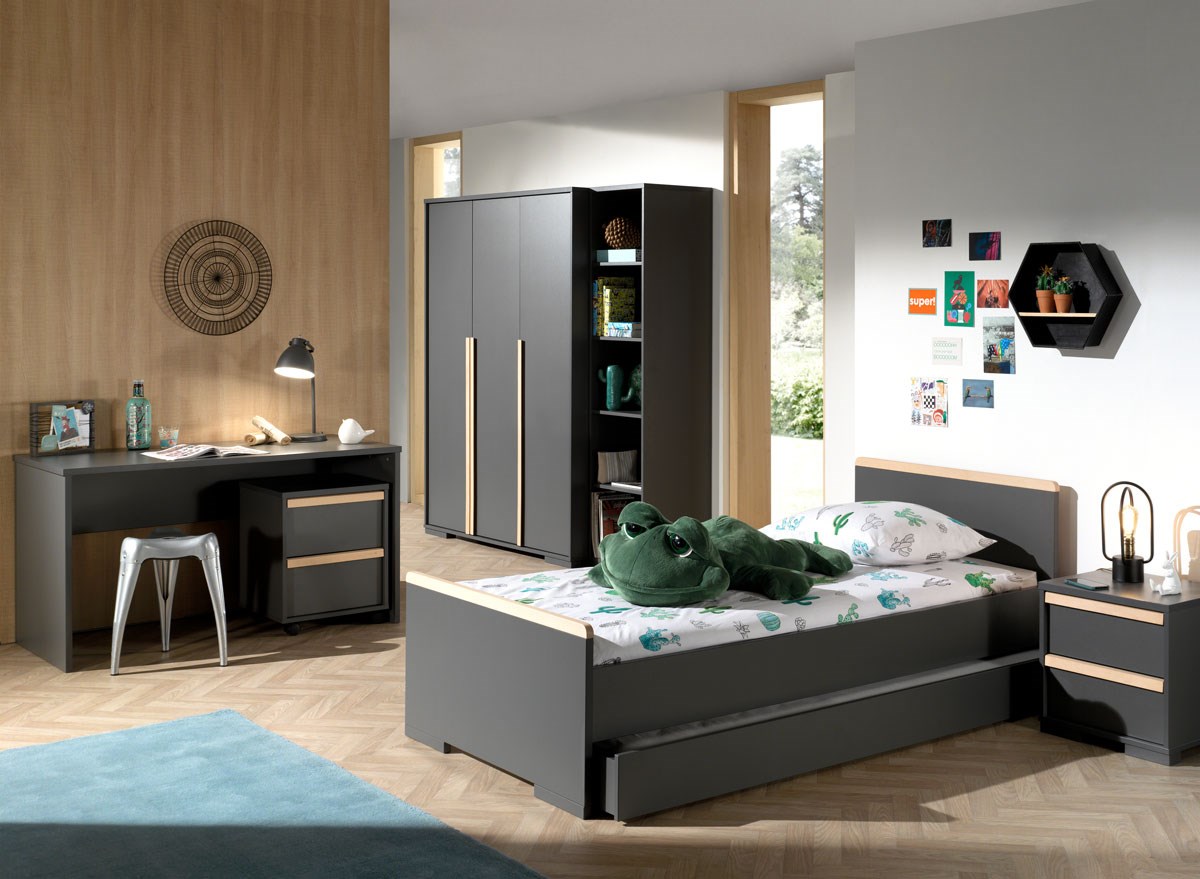 Chambre enfant London - avec armoire 3 portes - anthracite