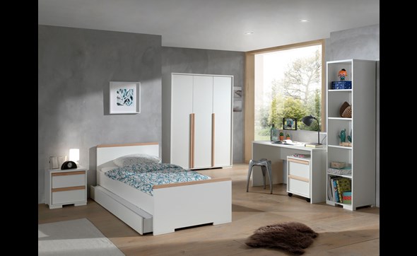 Chambre-enfant-London-armoire146cm-lit90cm-chevet-bureau-melamine-blanc-decor-chene-Vipack