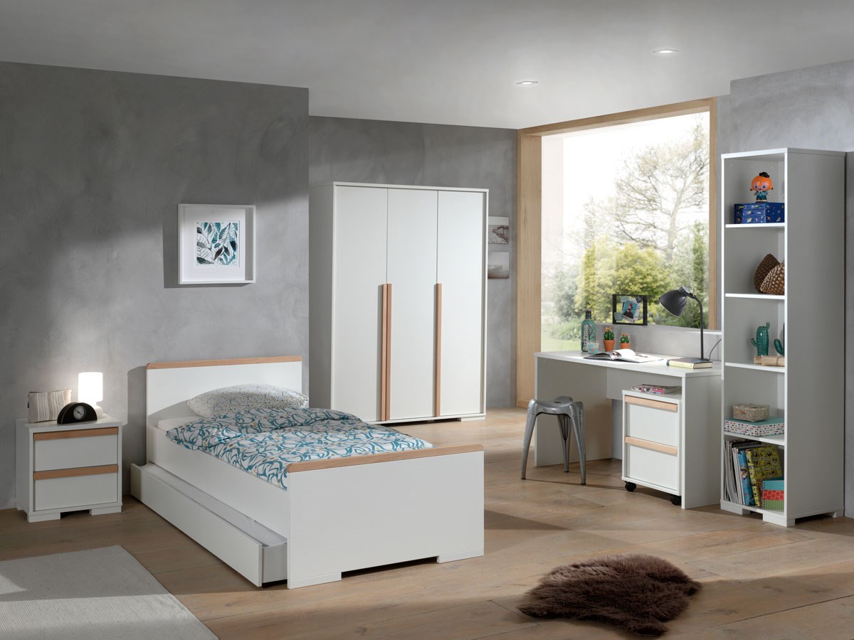 Chambre pour Enfant Complète avec Lit, Armoire 2 Portes, Chevet