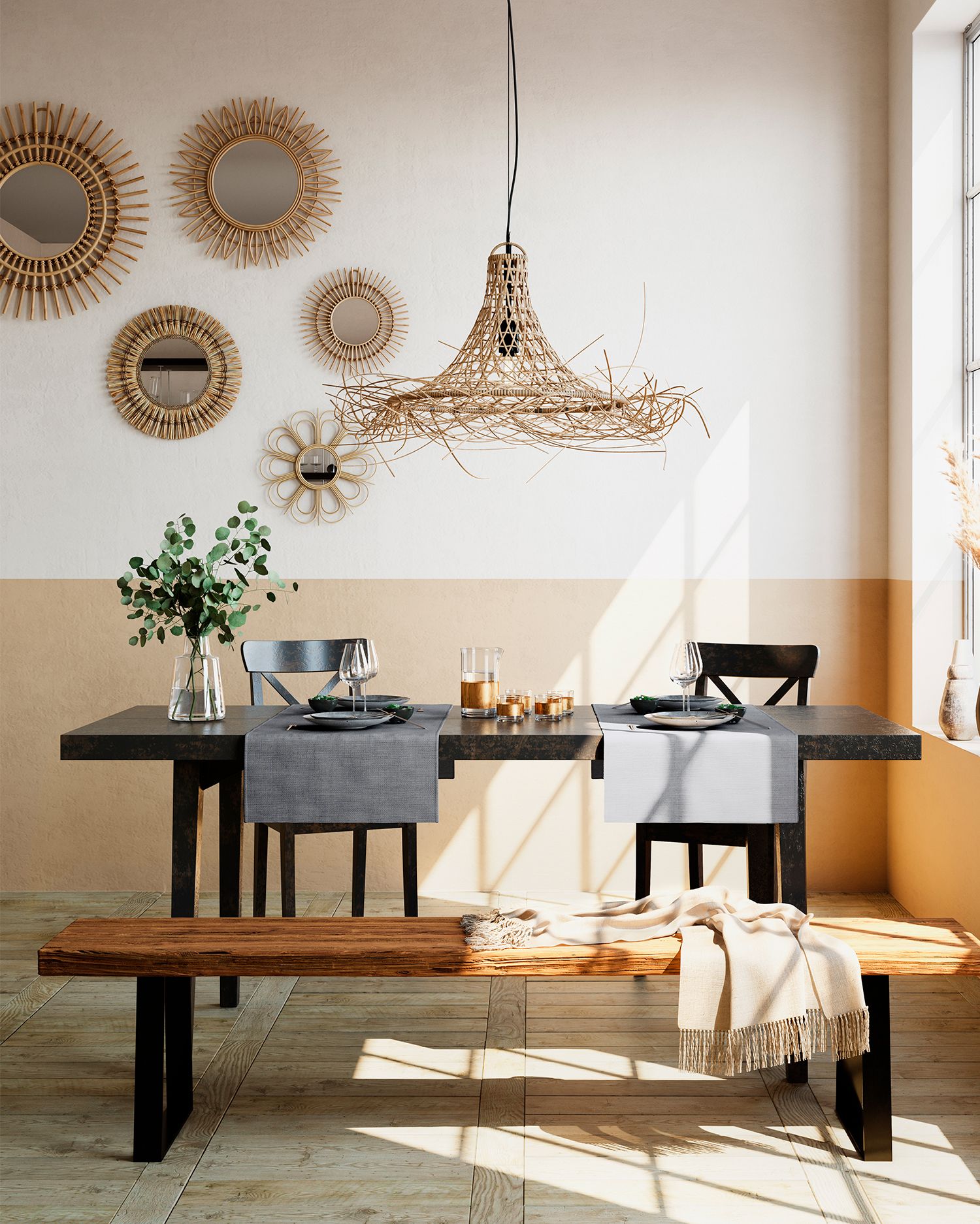 Chemin-de-table-tafelloper-Western-tissu-gris-136102-Mistral