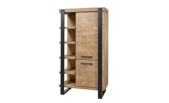 Colonne-bar-2-portes-5-niches-Udine-decor-teck-orange-noir-mat-K661-KB1R-102cm-Evan