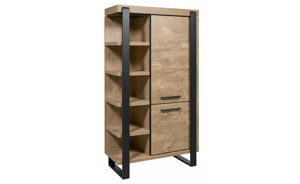 Colonne-bar-2-portes-5-niches-Udine-decor-teck-orange-noir-mat-K661-KB1R-102cm-TRUC-Evan