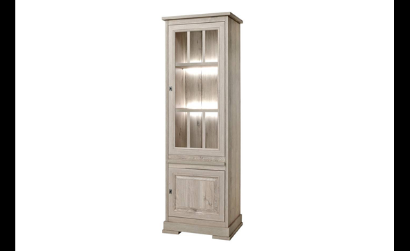 Colonne-vitrine-2-portes-Kent-decor-bois-chene-millenium-gris-clair-K540-KV6R-68cm-Meubar