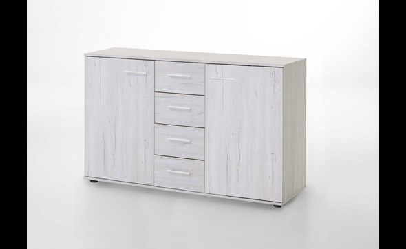 Commode-2-portes-4-tiroirs-Susan-decor-chene-blanc-chrome-brillant-130cm-704-Wimex