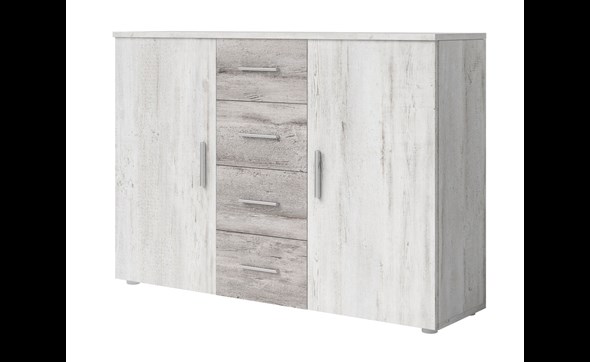Commode-2-portes-4-tiroirs-Vera-decor-arctic-pine-bright-dark-132cm-Helvetia