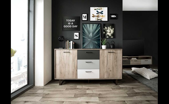 Commode-Orlando-4-decor-chene-gris-craft-noir-blanc-160cm-ambi-front-Finori