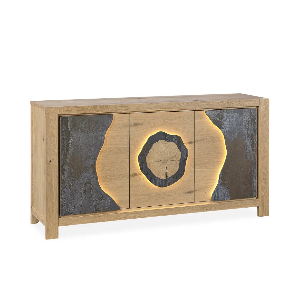 Dressoir-3 portes-195 cm-Minerale-214101-chene brosse-ceramique brun-01-Girardeau