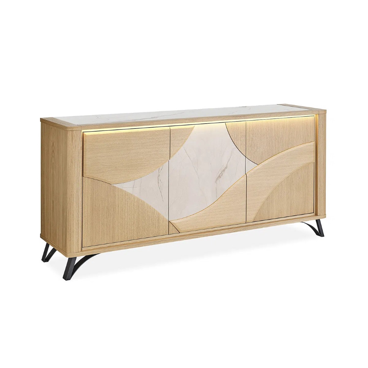 Dressoir-3 portes-200 cm-Riviera-194100-chene brosse-ceramique beige-01-Girardeau