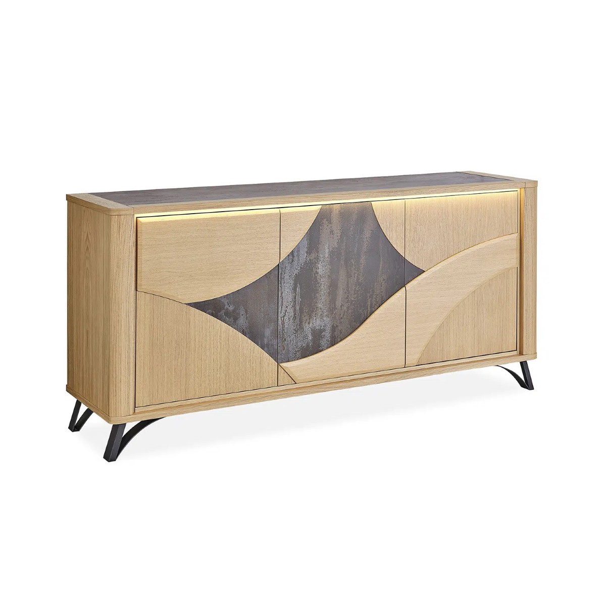 Dressoir-3 portes-200 cm-Riviera-194101-chene brosse-ceramique brun-01-Girardeau