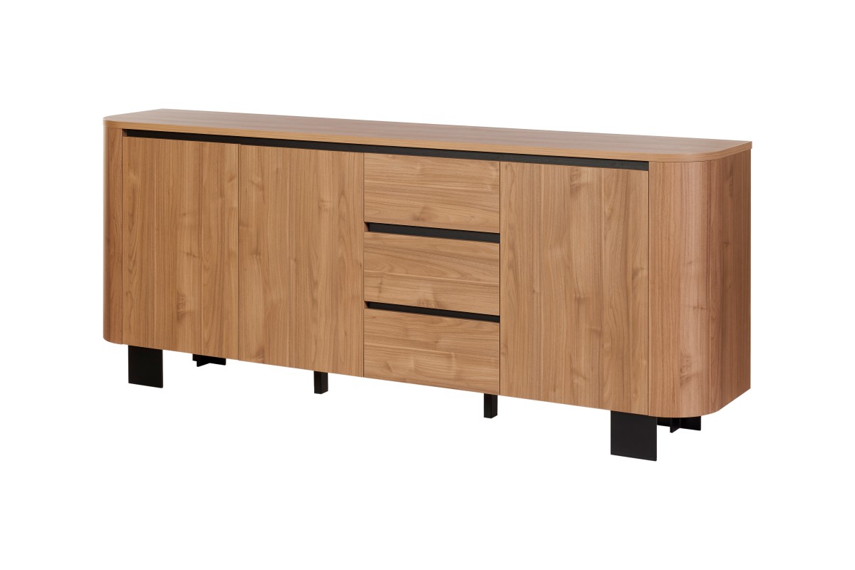 Dressoir-3 portes-3 tiroirs-Valerio-Noyer clair-01-Bauwens