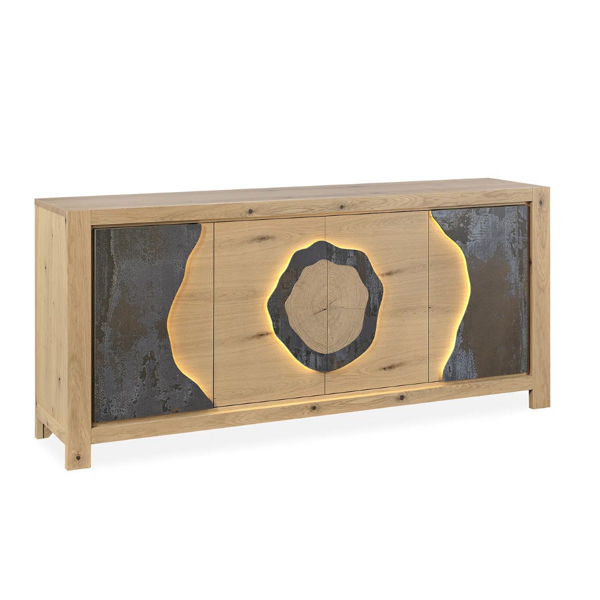 Dressoir-4 portes-Minerale-211201-chene brosse-ceramique brun-01-Girardeau