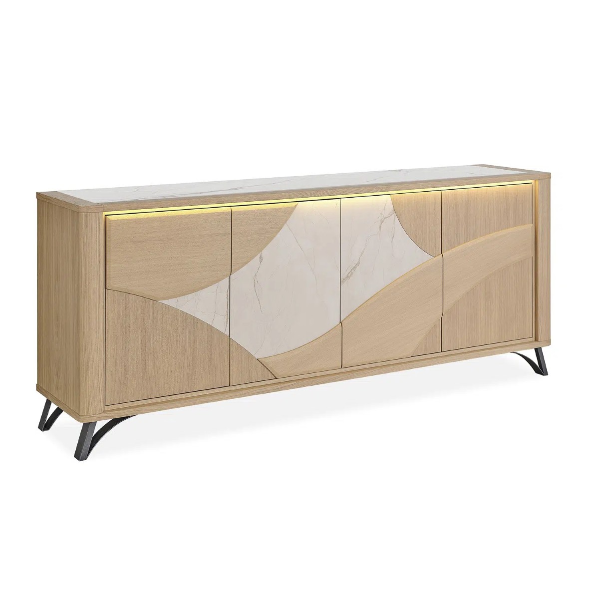 Dressoir-4 portes-Riviera-191200-chene brosse-ceramique beige-01-Girardeau