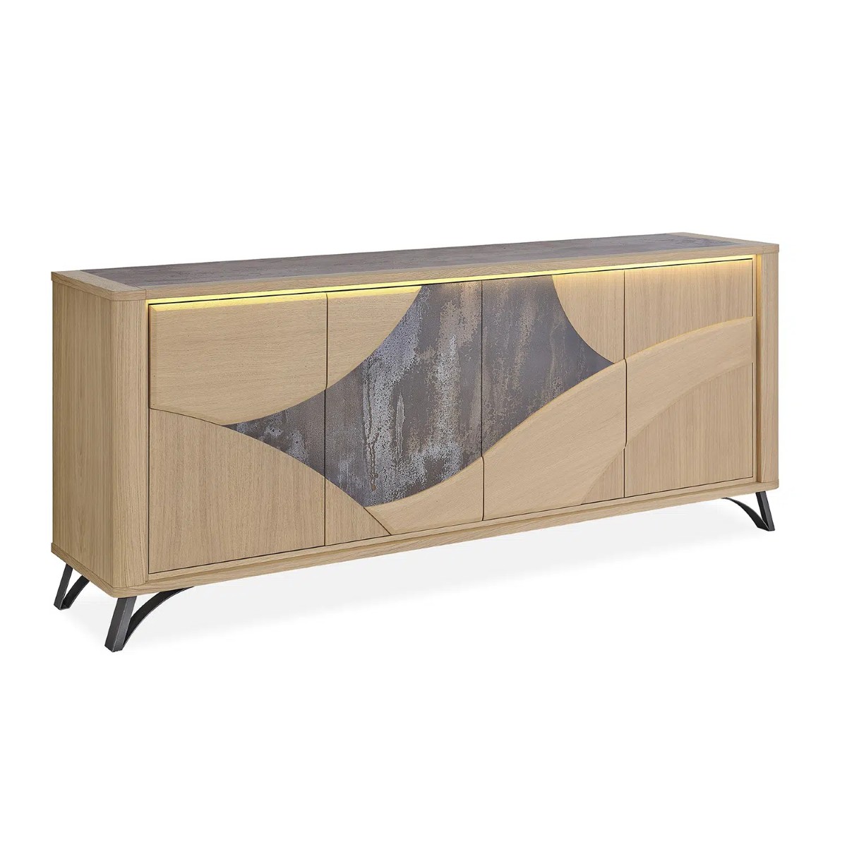 Dressoir-4 portes-Riviera-191201-chene brosse-ceramique brun-01-Girardeau