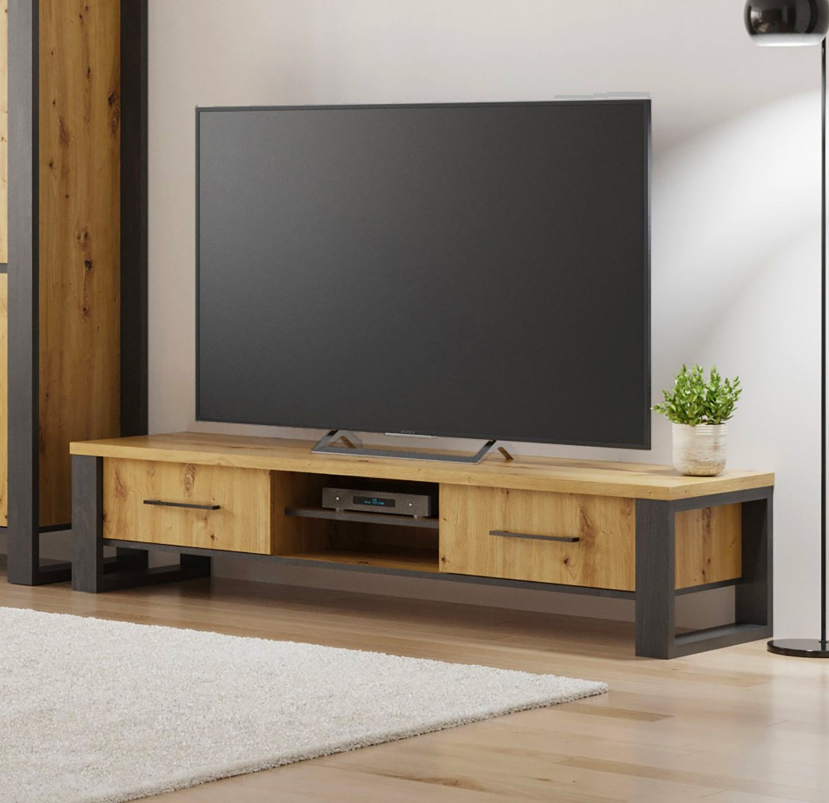 Meuble-TV- Eden-decor-papier-coloris-jesion-portland-dab-artisan-161cm-Divaco