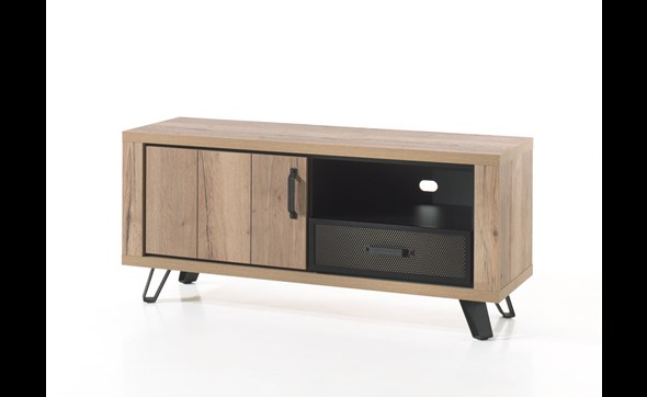 Meuble-TV-1-porte-1-tiroir-Andes-decor-bois-chene-metal-120cm-Lienves