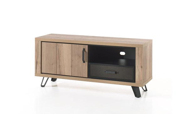Meuble-TV-1-porte-1-tiroir-Andes-decor-bois-chene-metal-120cm-Lienves