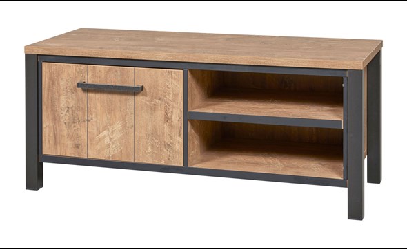 Meuble-TV-1-porte-Lovina-decor-bois-teak-noir-mat-K661-TV1-TV6-158cm-Meubar