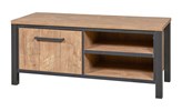 Meuble-TV-1-porte-Lovina-decor-bois-teak-noir-mat-K661-TV1-TV6-158cm-Meubar
