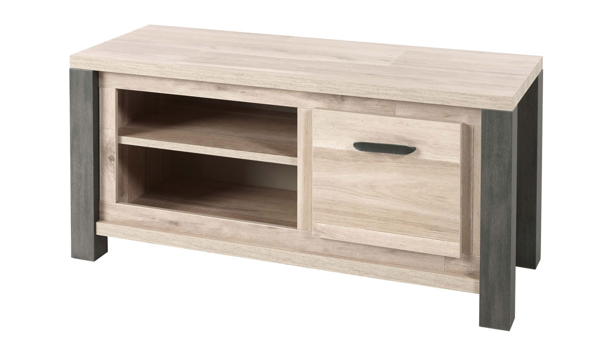 Meuble-TV-1-porte-Tomba-decor-bois-chene-vieux-imitation-acier-K497-TV6-130cm-Meubar