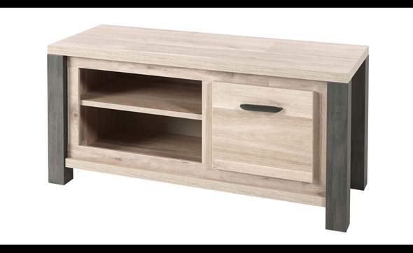 Meuble-TV-1-porte-Tomba-decor-bois-chene-vieux-imitation-acier-K497-TV6-130cm-Meubar