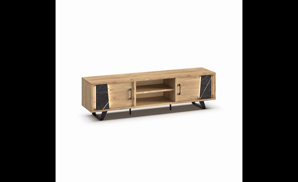 Meuble-TV-2-portes-2-niches-Richard-millenium-oak-nature-zebra-marble-K545ZEB-LB2-215cm-Evan