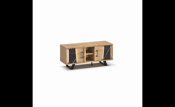 Meuble-TV-2-portes-2-niches-Richard-millenium-oak-nature-zebra-marble-K545ZEB-LB4-138cm-Evan
