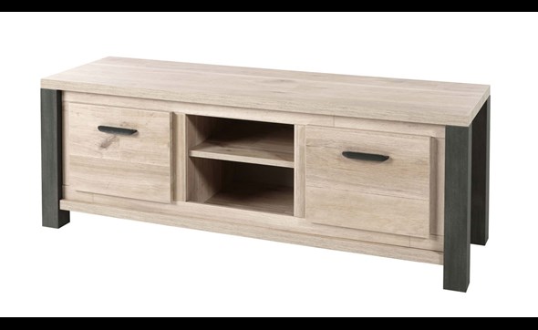 Meuble-TV-2-portes-Tomba-decor-bois-chene-vieux-imitation-acier-K497-TV7-166cm-Meubar
