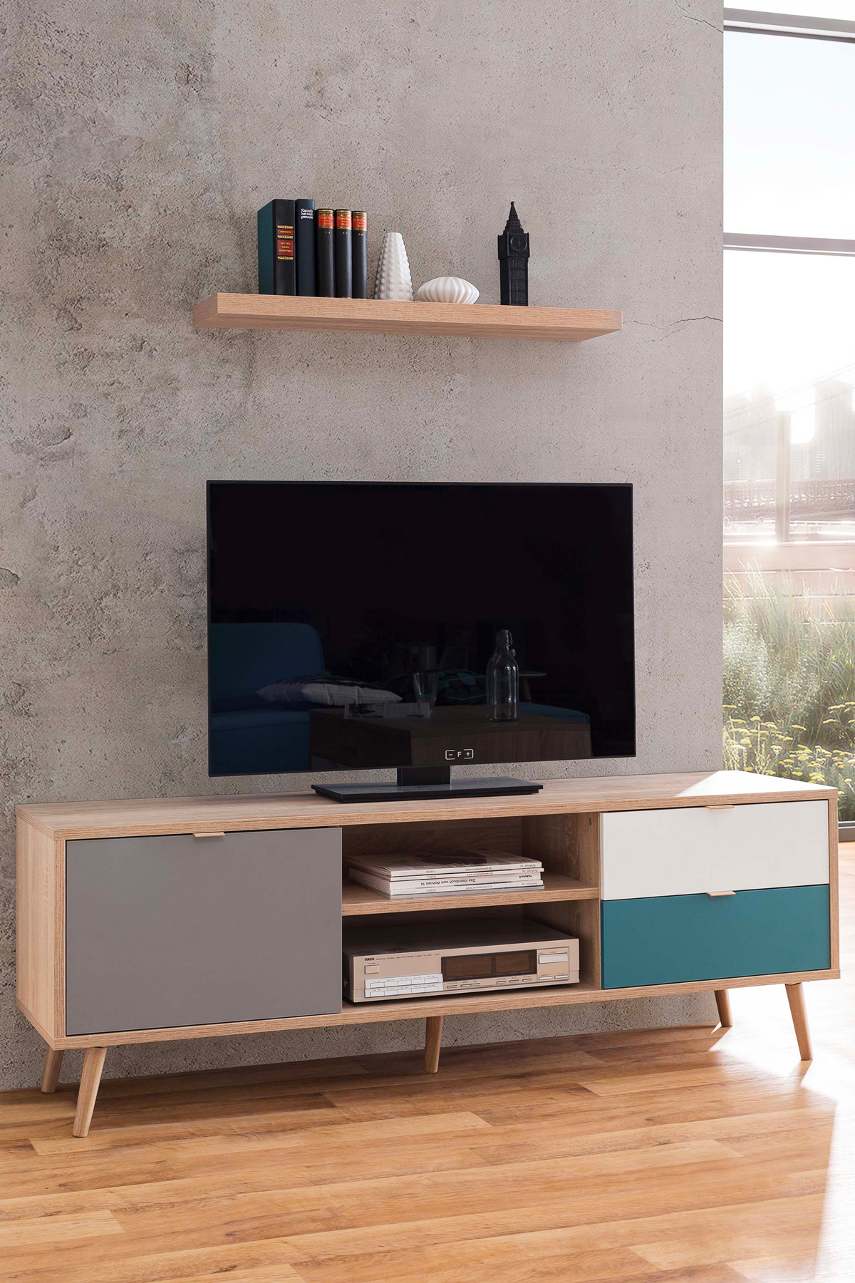 Meuble-TV-Cuba-54-decor-chene-gris-blanc-bleu-150cm-ambi-Finori