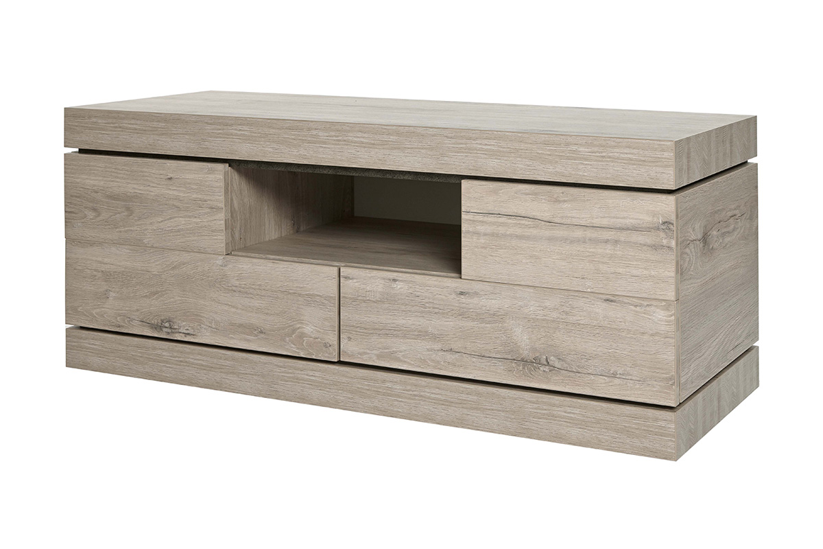 Meuble-TV1-Etna-decor-chene-gris-clair-marbre-K542-125cm-Evan