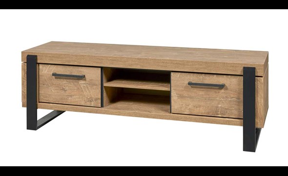 Meuble-tv-1-porte-niche-Udine-decor-teck-orange-noir-mat-K661-TV2-179cm-Evan