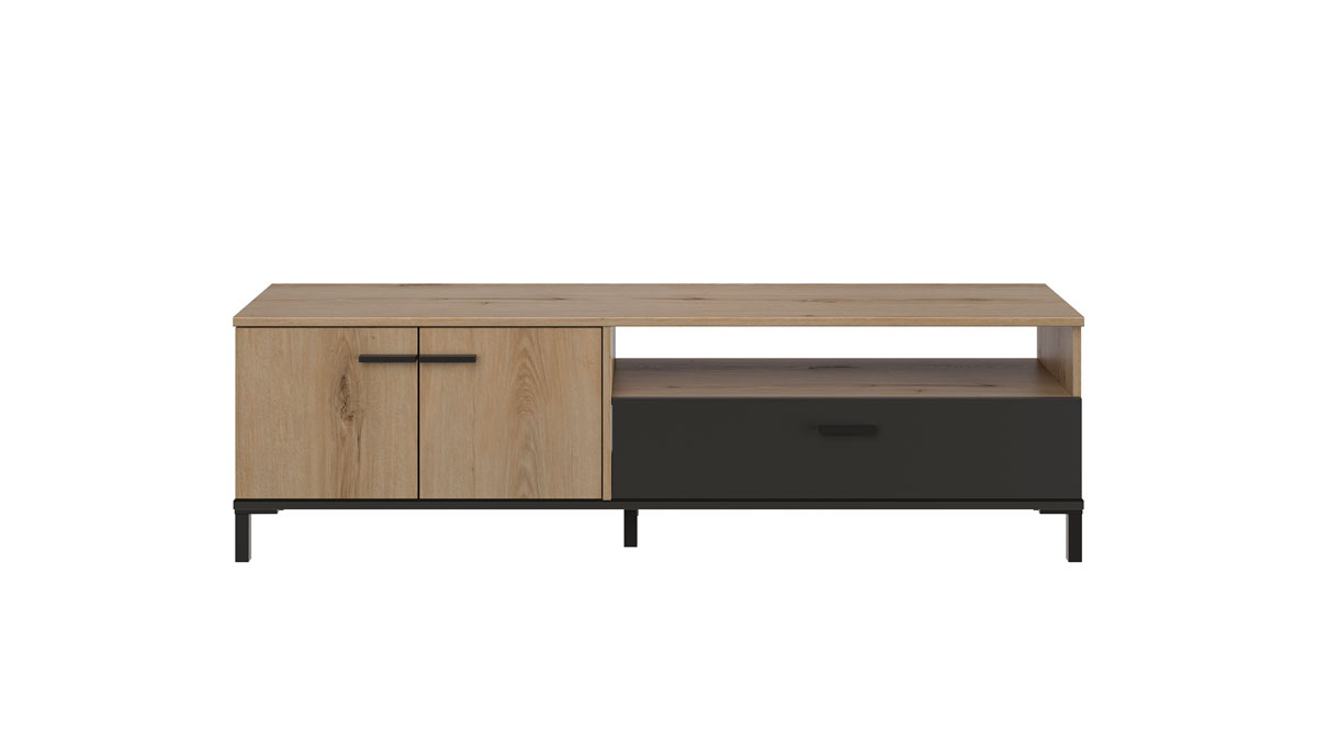 Meuble-tv-2-portes-1-tiroir-1-niche-Trust-decor-bois-brun-noir-chene-helvezia-J0J332-160cm-front-Gau
