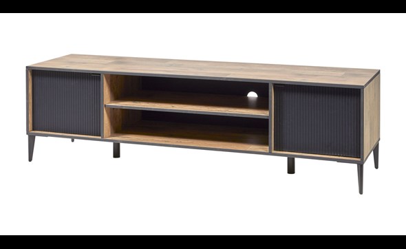 Meuble-tv-2-portes-2-niches-Perugia-decor-brun-clair-noir-mat-K632-TV2-185cm-Evan