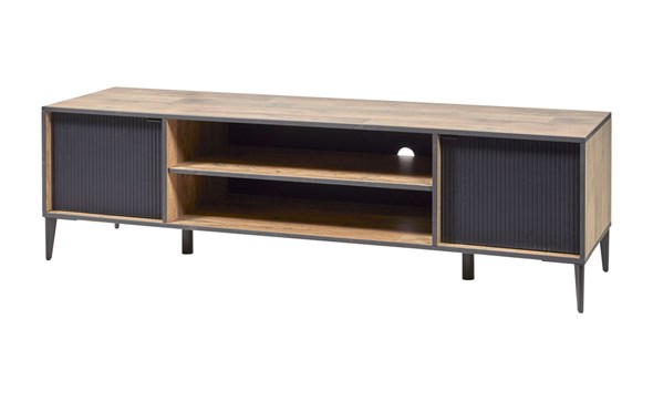 Meuble-tv-2-portes-2-niches-Perugia-decor-brun-clair-noir-mat-K632-TV2-185cm-Evan