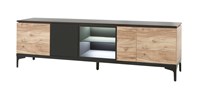 Meuble-tv-4-portes-2-niches-Feniks-decor-chene-brun-hunton-noir-mat-K636-LB2-206cm-Evan