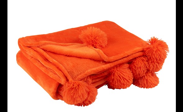 Plaid-Pompon-3489-Polyester-Orange-Vif-01-Jolipa