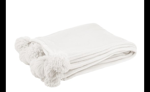 Plaid-pompon-77481-polyester-blanc-Jolipa