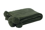Plaid-pompon-77484-polyester-vert-fonce-Jolipa