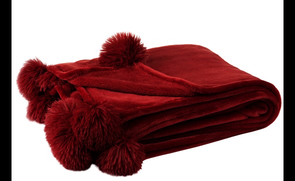Plaid-pompon-77485-polyester-rouge-Jolipa