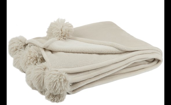 Plaid-pompon-77486-polyester-beige-menthe-Jolipa