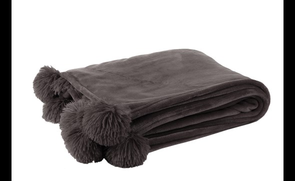 Plaid-pompon-77488-polyester-taupe-fonce-Jolipa
