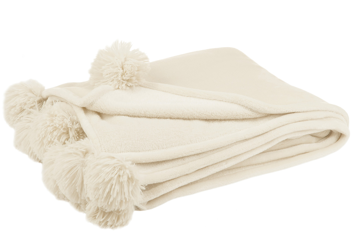 Plaid-pompon-77493-polyester-creme-Jolipa